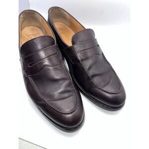 Heschung Pollen Penny Loafer Shoes Mens Sz 8.5 Brown Leather Slip On Heeled